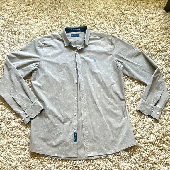 William Murray Long Sleeve Golf Button Down Shirt Rocks Glass Print EUC - Picture 2 of 16